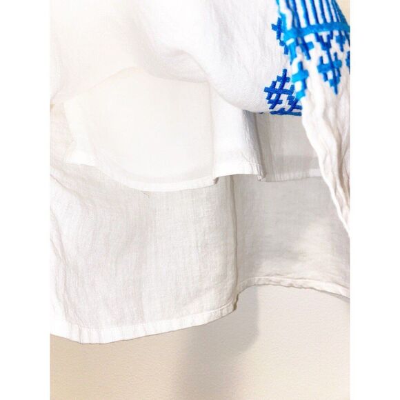 Lucky Brand Dress White With Blue Embroidery Size Medium - Picture 3 of 7